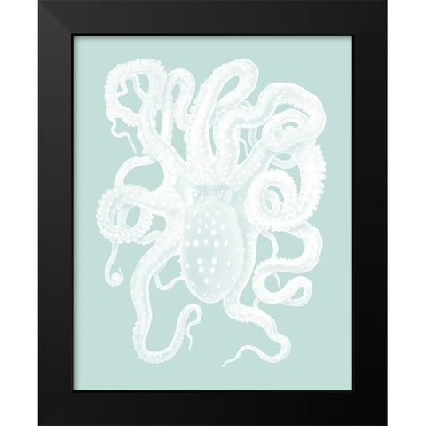 White Octopus on Seafoam a Black Modern Wood Framed Art Print by Fab Funky