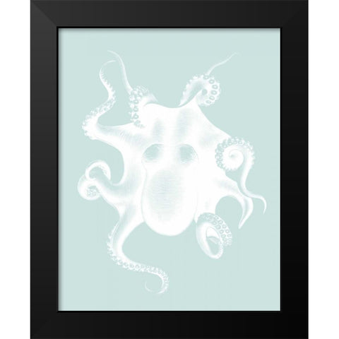White Octopus on Seafoam d Black Modern Wood Framed Art Print by Fab Funky