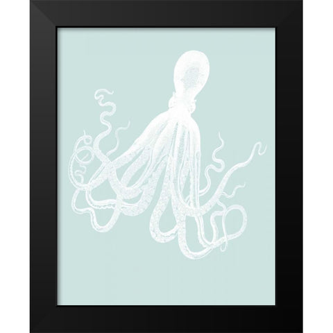 White Octopus on Seafoam e Black Modern Wood Framed Art Print by Fab Funky
