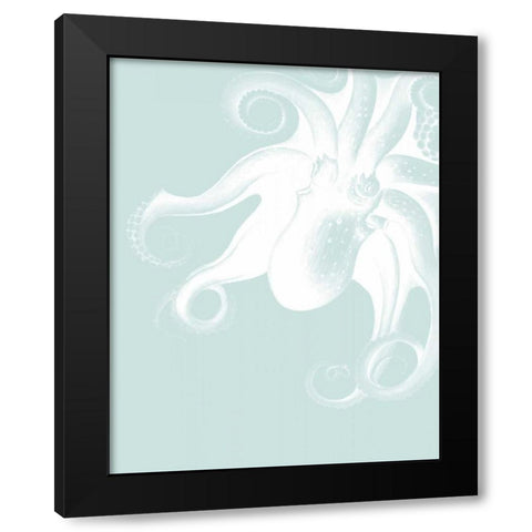 White Octopus on Seafoam f Black Modern Wood Framed Art Print by Fab Funky