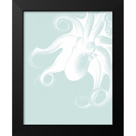 White Octopus on Seafoam f Black Modern Wood Framed Art Print by Fab Funky