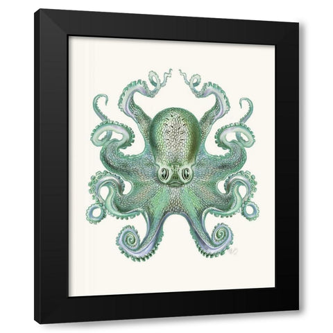 Turquoise Octopus and Squid a Black Modern Wood Framed Art Print with Double Matting by Fab Funky
