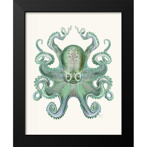 Turquoise Octopus and Squid a Black Modern Wood Framed Art Print by Fab Funky
