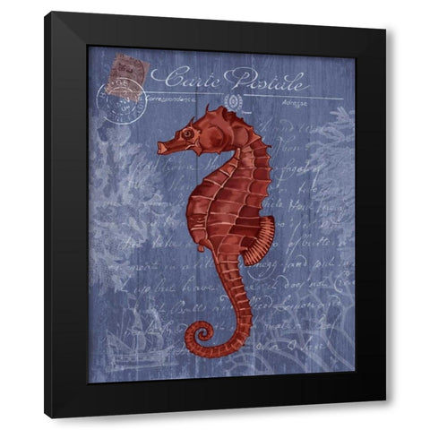 Seaside Postcard Red on Blue b Black Modern Wood Framed Art Print by Fab Funky