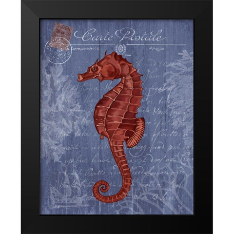 Seaside Postcard Red on Blue b Black Modern Wood Framed Art Print by Fab Funky