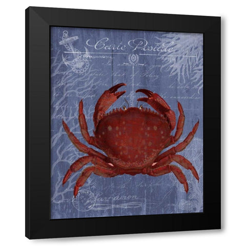 Seaside Postcard Red on Blue f Black Modern Wood Framed Art Print by Fab Funky