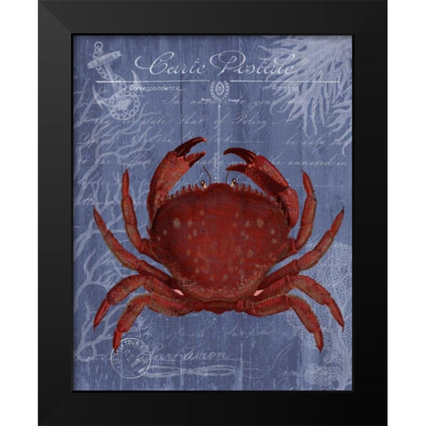 Seaside Postcard Red on Blue f Black Modern Wood Framed Art Print by Fab Funky
