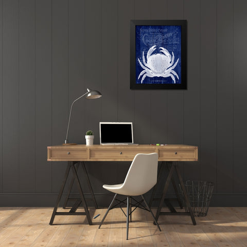 Crab Prohibition Crab On Blue Black Modern Wood Framed Art Print by Fab Funky