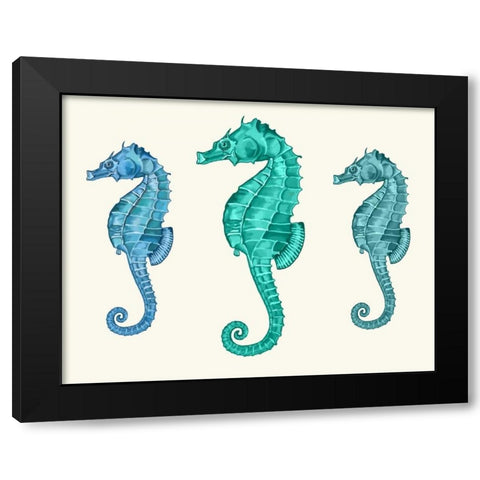 Seahorse Trio Black Modern Wood Framed Art Print by Fab Funky