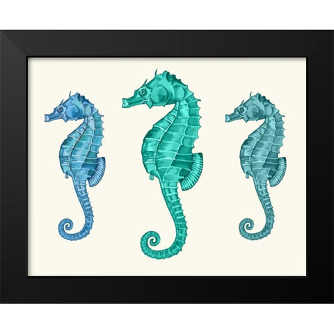 Seahorse Trio Black Modern Wood Framed Art Print by Fab Funky