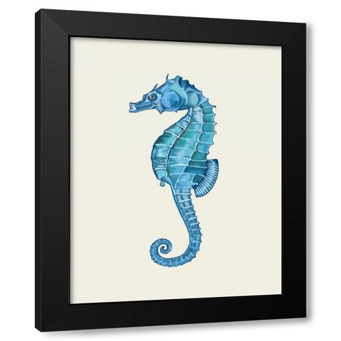 Blue Seahorse Black Modern Wood Framed Art Print by Fab Funky