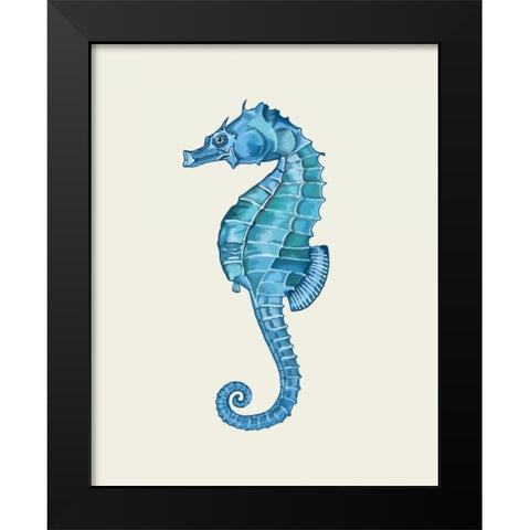 Blue Seahorse Black Modern Wood Framed Art Print by Fab Funky