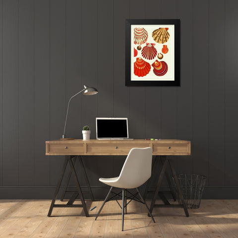 Red and Cream Clam Shells Black Modern Wood Framed Art Print by Fab Funky