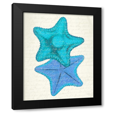 Starfish in Shades of Blue b Black Modern Wood Framed Art Print with Double Matting by Fab Funky