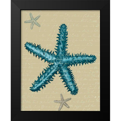Blue Starfish on Taupe b Black Modern Wood Framed Art Print by Fab Funky