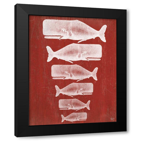Whale Family White On Red Black Modern Wood Framed Art Print with Double Matting by Fab Funky