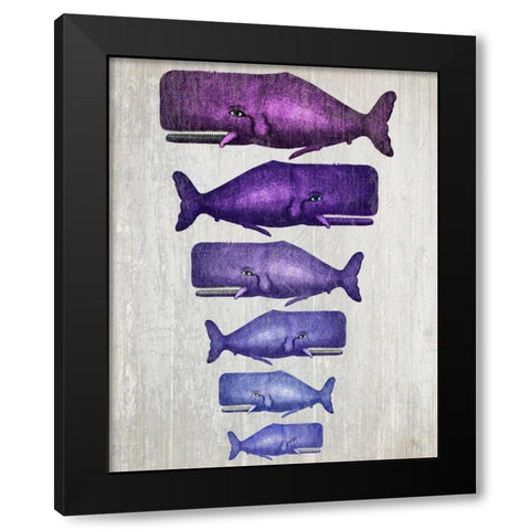 Whale Family Purple on White Black Modern Wood Framed Art Print by Fab Funky