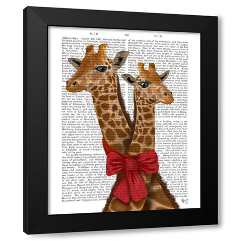Giraffes and Bow Black Modern Wood Framed Art Print with Double Matting by Fab Funky