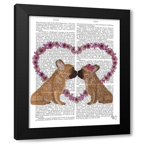 French Kiss and Flower Heart Black Modern Wood Framed Art Print by Fab Funky