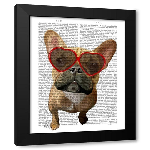French Bulldog and Heart Glasses Black Modern Wood Framed Art Print with Double Matting by Fab Funky