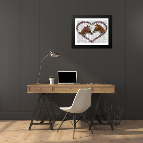 Foxes in Flowers Black Modern Wood Framed Art Print by Fab Funky