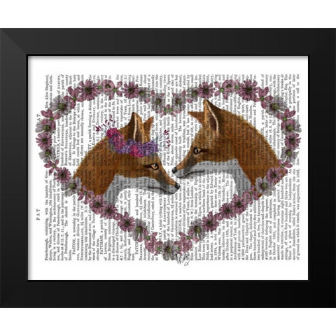 Foxes in Flowers Black Modern Wood Framed Art Print by Fab Funky