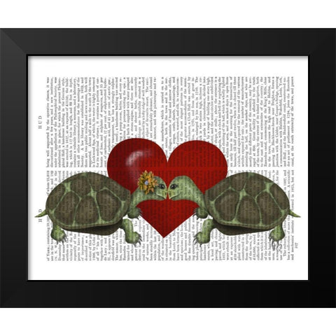 Turtle Kiss Black Modern Wood Framed Art Print by Fab Funky