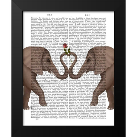 Elephants Heart and Rose Black Modern Wood Framed Art Print by Fab Funky