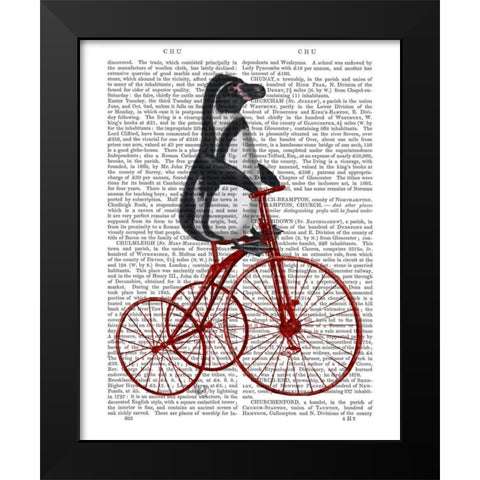 Penguin on Bicycle Black Modern Wood Framed Art Print by Fab Funky