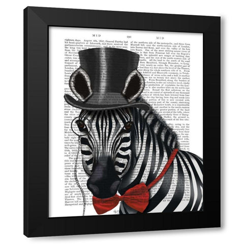 Zebra with Top Hat and Bow Tie 1, Sideways Black Modern Wood Framed Art Print with Double Matting by Fab Funky