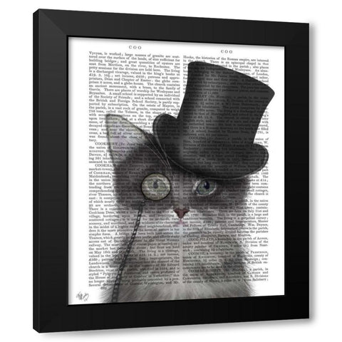 Cat, Grey with Top Hat Black Modern Wood Framed Art Print by Fab Funky
