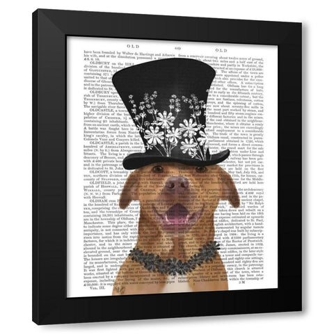 Pit Bull with Black Hat Black Modern Wood Framed Art Print by Fab Funky
