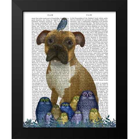 Boxer and Owls Black Modern Wood Framed Art Print by Fab Funky