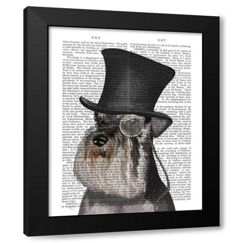 Schnauzer, Formal Hound and Hat Black Modern Wood Framed Art Print by Fab Funky