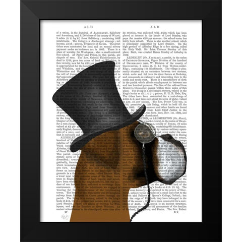Boxer, Formal Hound and Hat Black Modern Wood Framed Art Print by Fab Funky