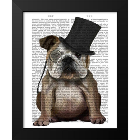 English Bulldog, Formal Hound and Hat Black Modern Wood Framed Art Print by Fab Funky