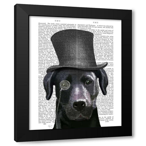 Black Labrador, Formal Hound and Hat Black Modern Wood Framed Art Print by Fab Funky
