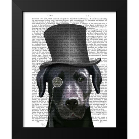 Black Labrador, Formal Hound and Hat Black Modern Wood Framed Art Print by Fab Funky