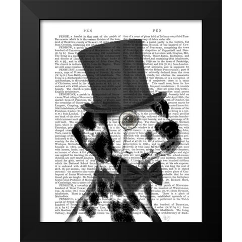 Dalmatian, Formal Hound and Hat Black Modern Wood Framed Art Print by Fab Funky