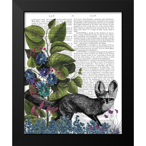 Fox and Beanstalk Black Modern Wood Framed Art Print by Fab Funky