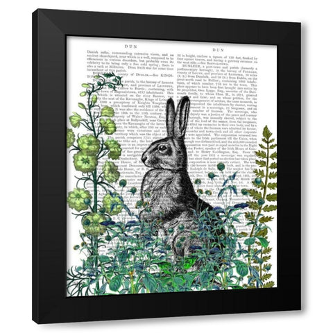 Rabbit in The Garden Black Modern Wood Framed Art Print with Double Matting by Fab Funky