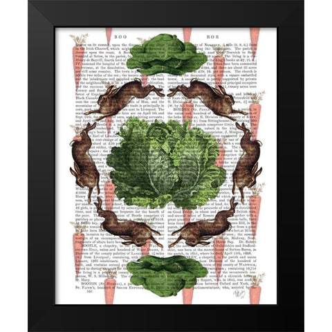 Leaping Hares and Cabbages Black Modern Wood Framed Art Print by Fab Funky