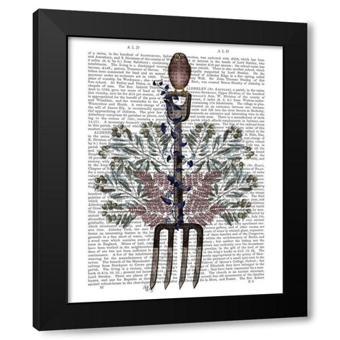 Garden Fork and Berries Black Modern Wood Framed Art Print by Fab Funky