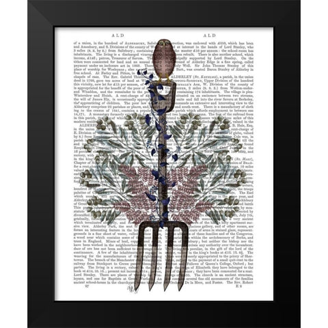 Garden Fork and Berries Black Modern Wood Framed Art Print by Fab Funky