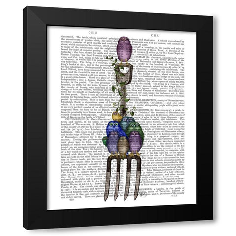 Garden Fork and Owls Black Modern Wood Framed Art Print with Double Matting by Fab Funky