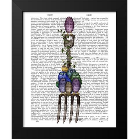 Garden Fork and Owls Black Modern Wood Framed Art Print by Fab Funky