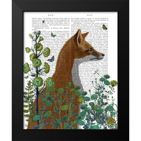 Fox In the Garden Black Modern Wood Framed Art Print by Fab Funky