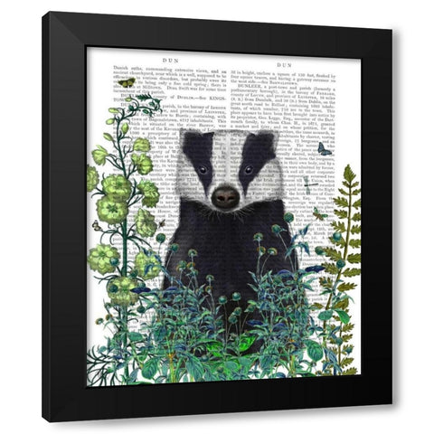 Badger In The Garden Black Modern Wood Framed Art Print with Double Matting by Fab Funky