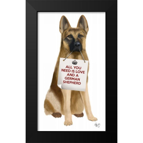 Love and German Shepherd Black Modern Wood Framed Art Print by Fab Funky
