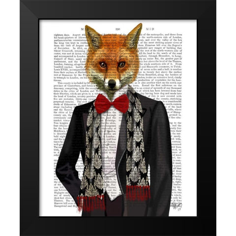 Fox with Red Bow Tie Black Modern Wood Framed Art Print by Fab Funky